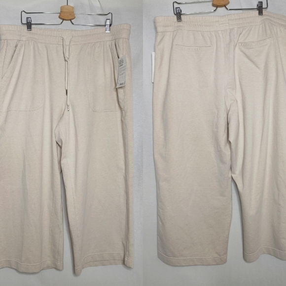 Athleta Pants Farallon Heathered Wide Leg Crop Cream Off White Oatmeal 22 New - Picture 1 of 8